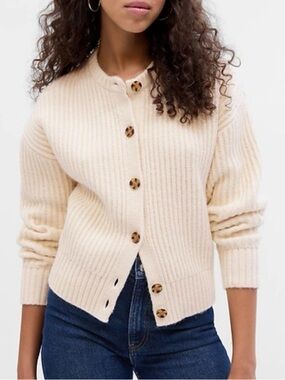 Gap Women’s Shaker-Stitch Cardigan Cream Wool Chunky Knit Sweater size medium